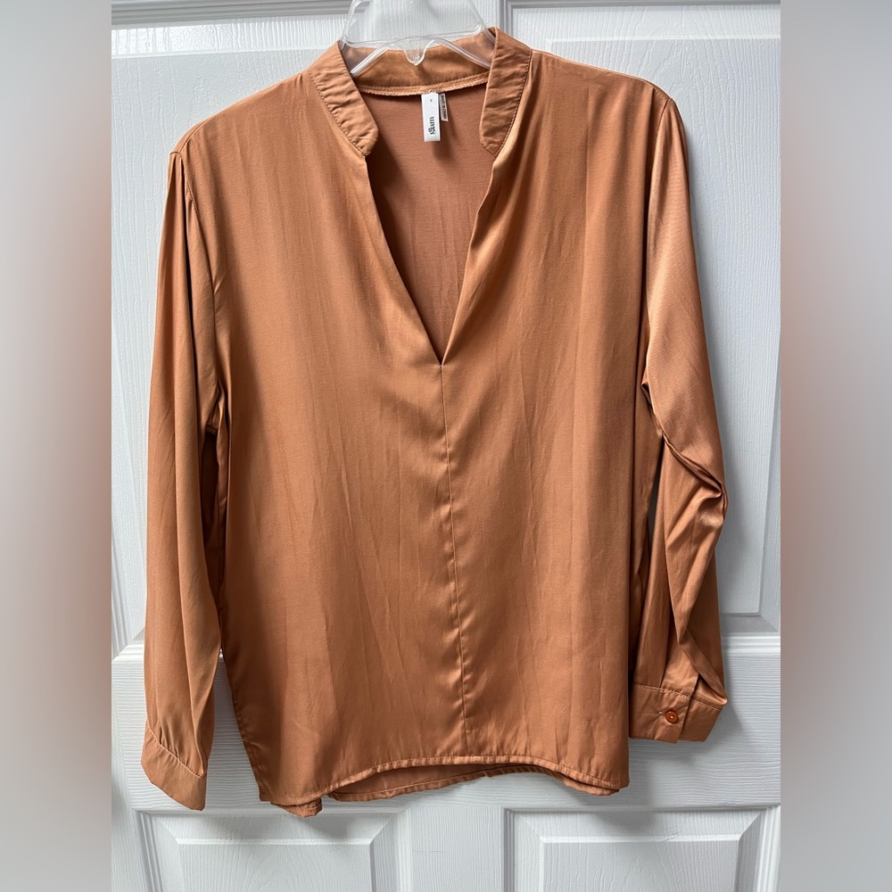 glam Rust Copper V-Neck Long Sleeve Blouse